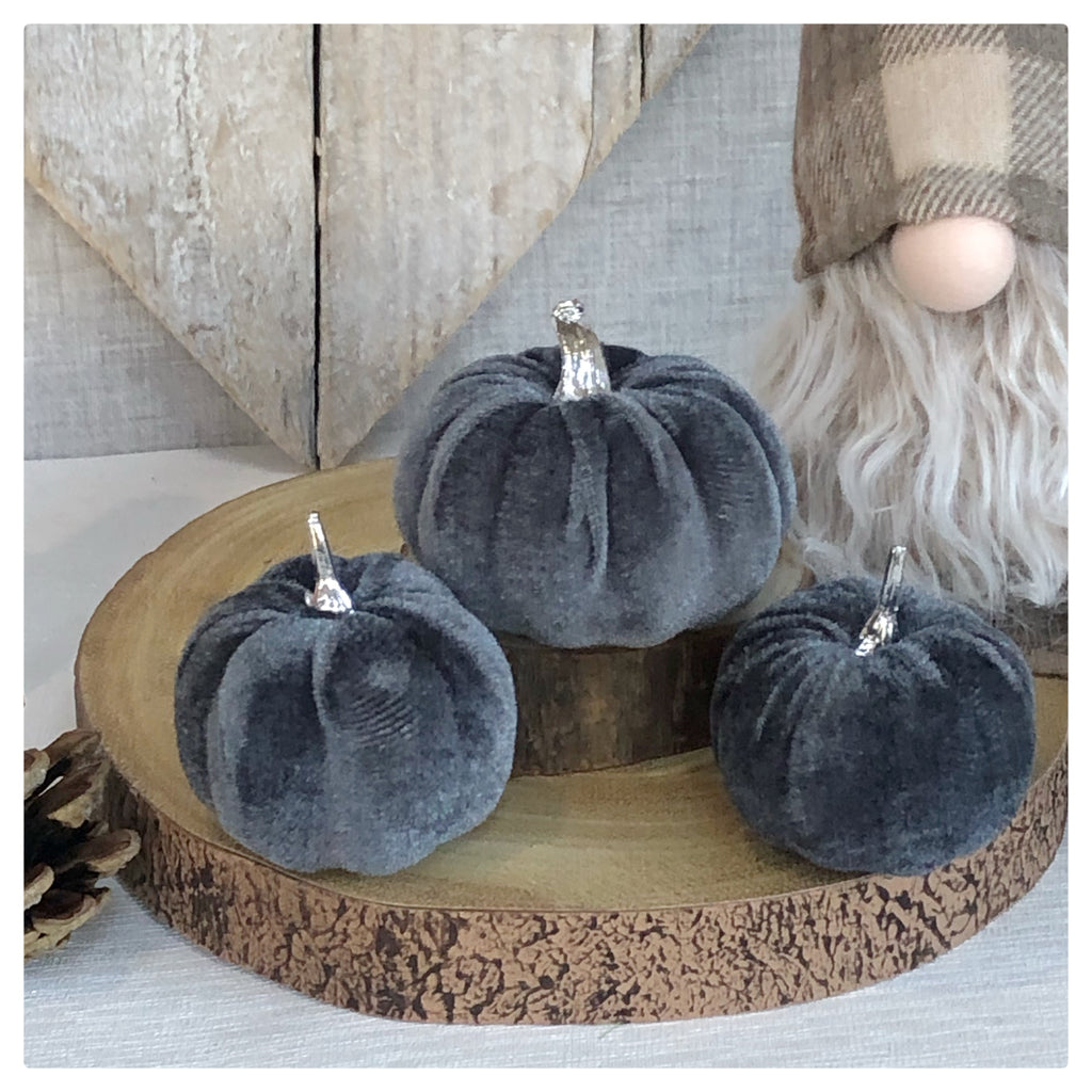 Set of 3 Dark Grey Velvet Pumpkin