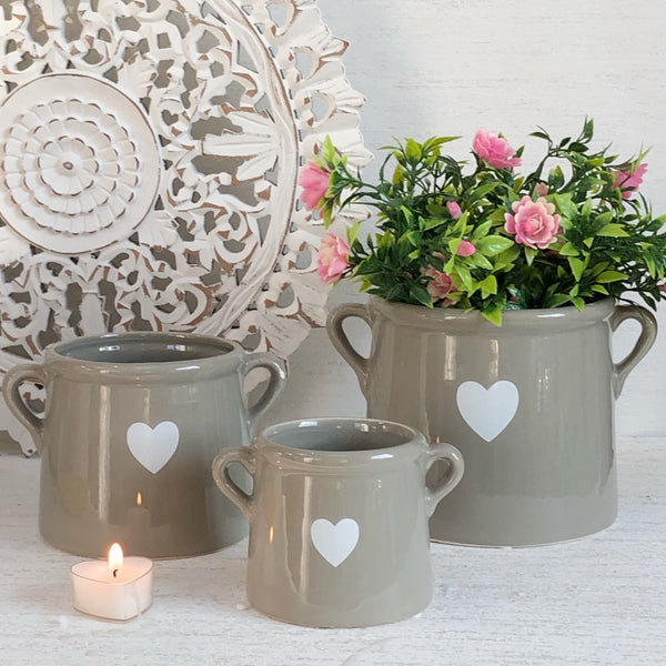 Grey with white Heart Pots