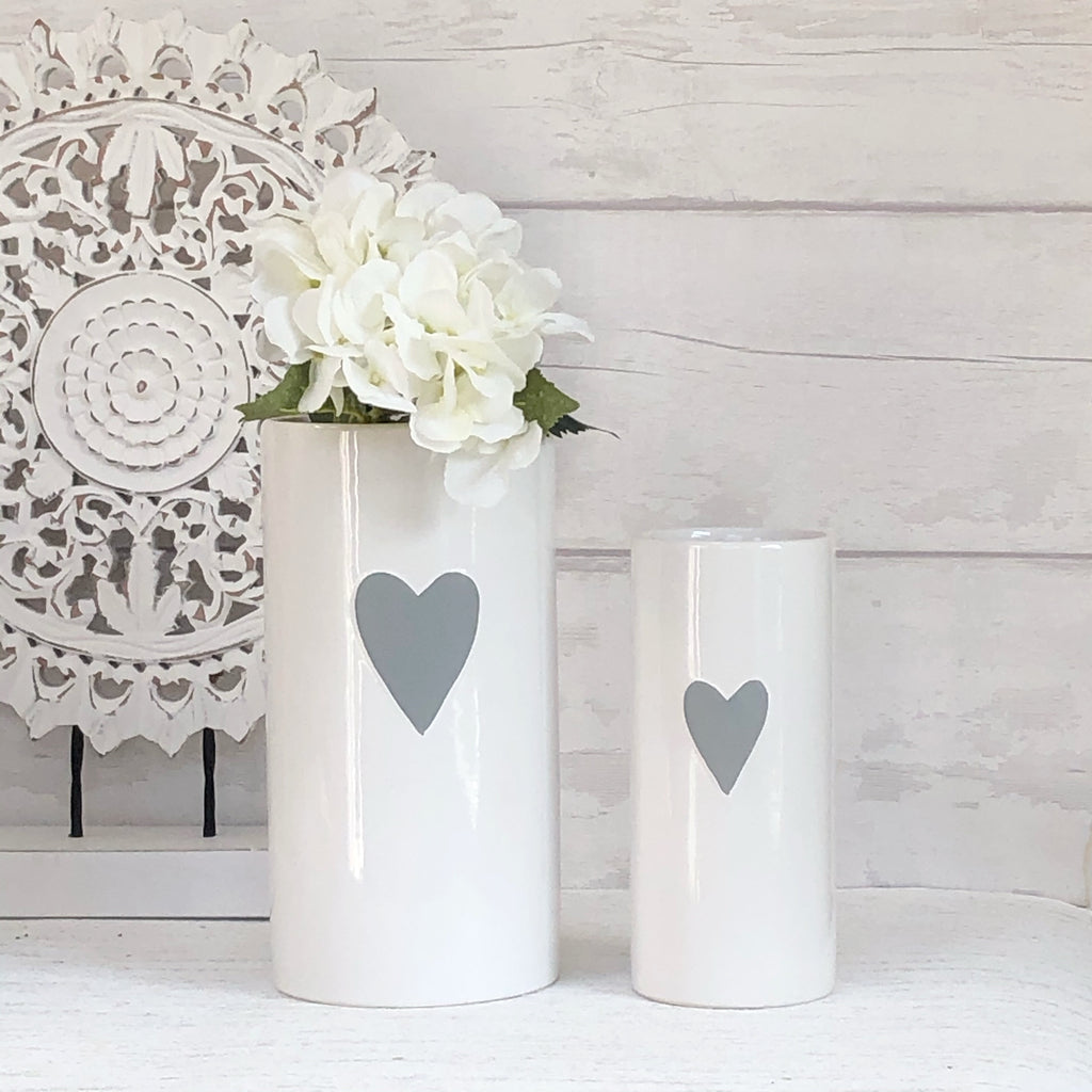 White heart vases