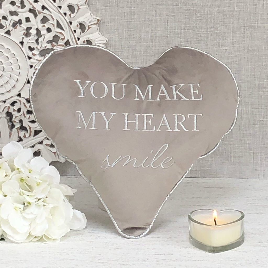 Grey Heart Cushion -You Make My Heart Smile