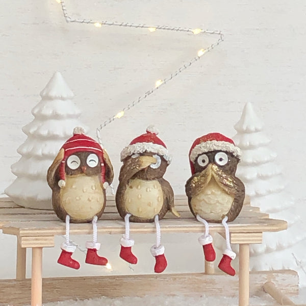 Set of 3 Christmas Owls