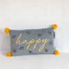 Bee cushion happy grey yellow