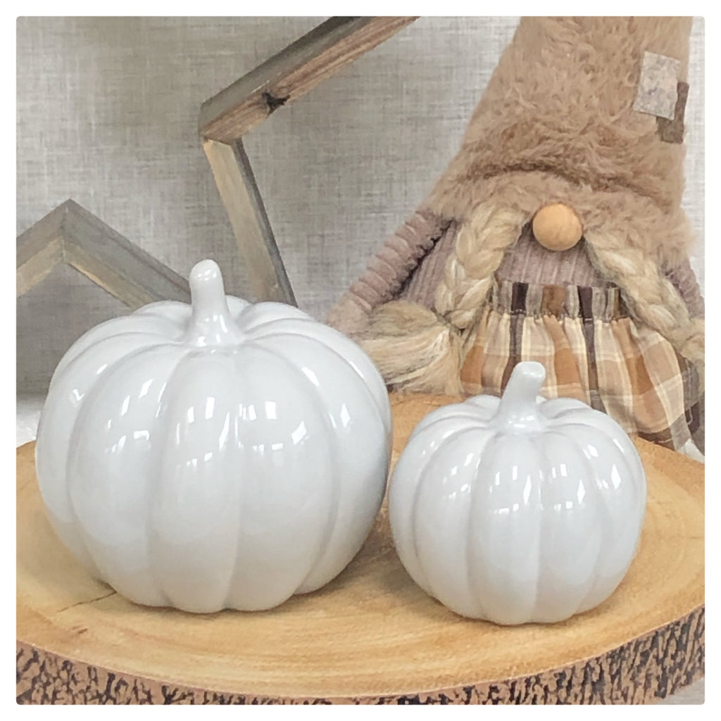Set of 2 Grey ceramic pumpkins