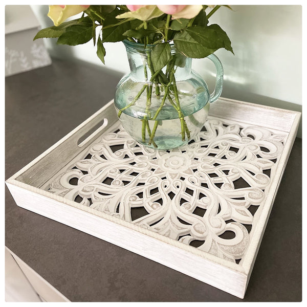 Grey & White Carved Tray