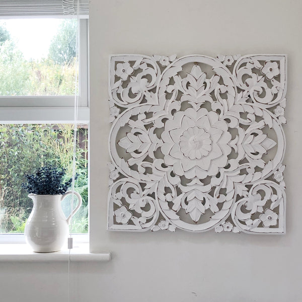 White Carved Wall Panel Medium