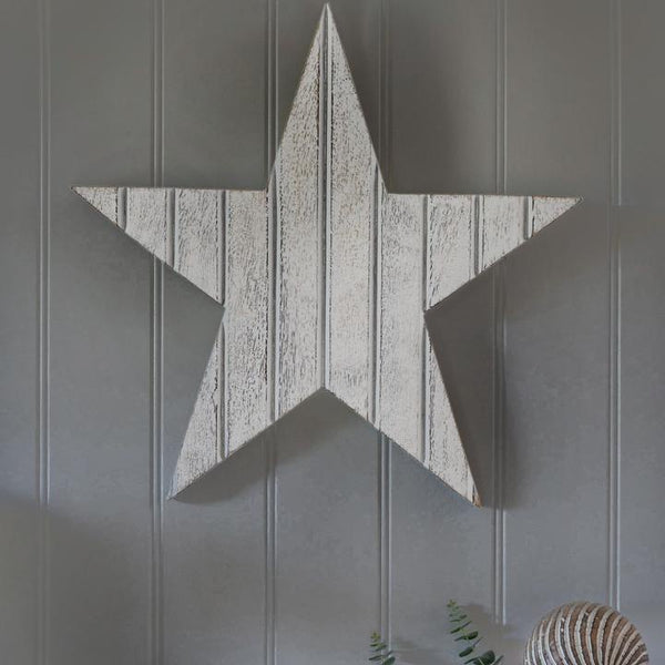Large White Wooden Wall Star
